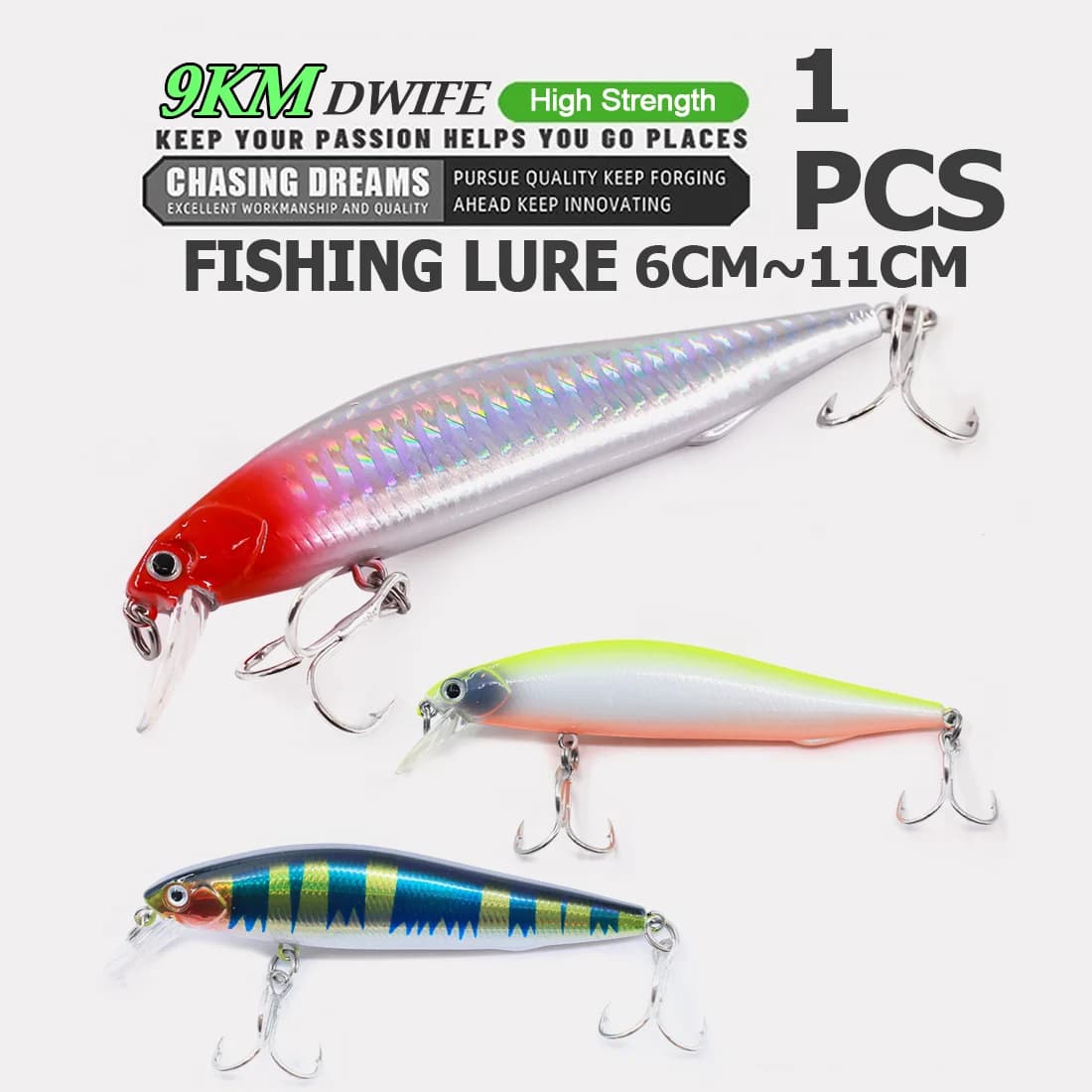 طعم سمك غاطس صلب شكل Minnow، 6-11 سم